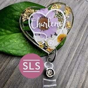 Registered Nurse-Heart Floral Badge Reel- Custom Name Stethoscope Badge Reel